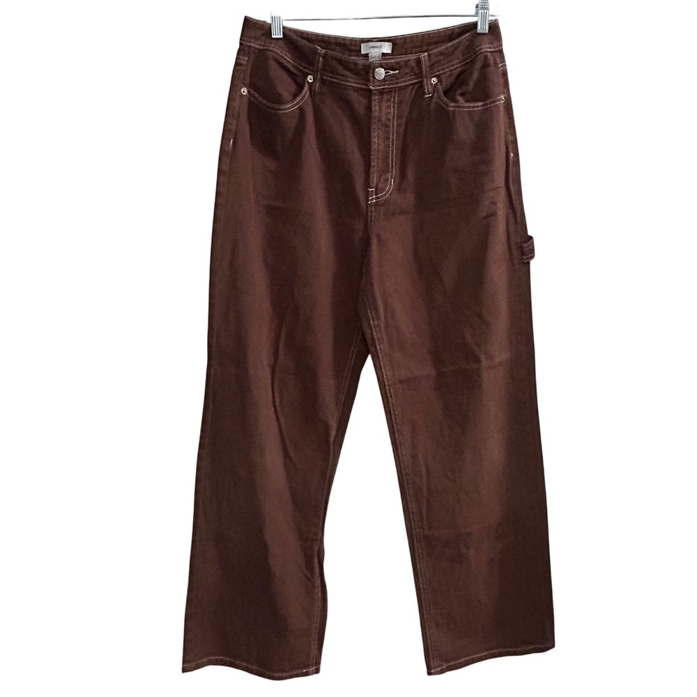 Forever 21 Brown‎ Wide Leg Carpenter Jeans Contrast Stitch Size 30